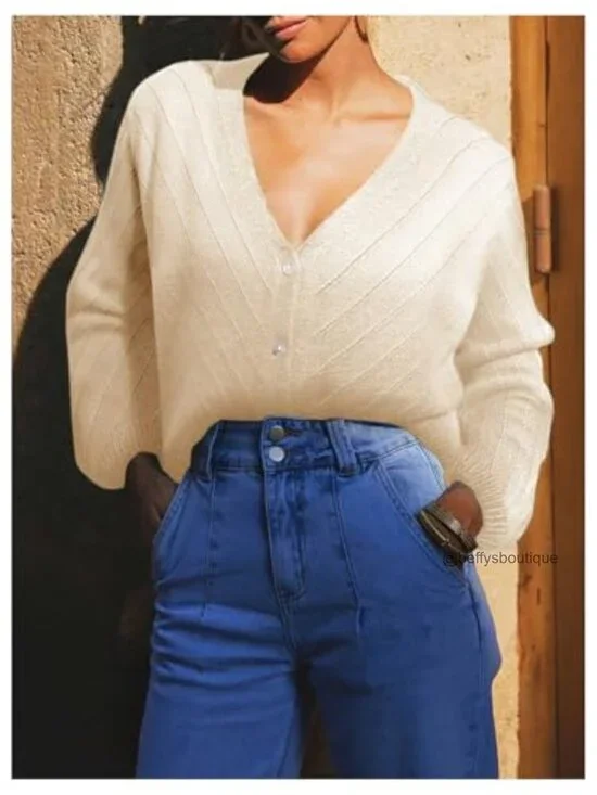 Oversize Hollow Out Cardigan V-Neck Button Down Long Sleeve Sweater - Picture 5 of 5